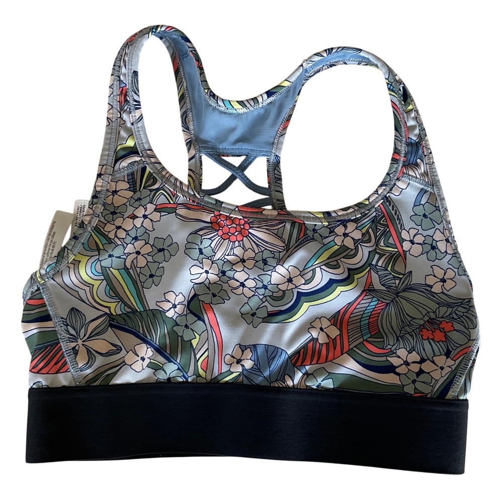Victoria Sport Bra Light Blue Floral Lace Up Back Athletic Top Women's XS